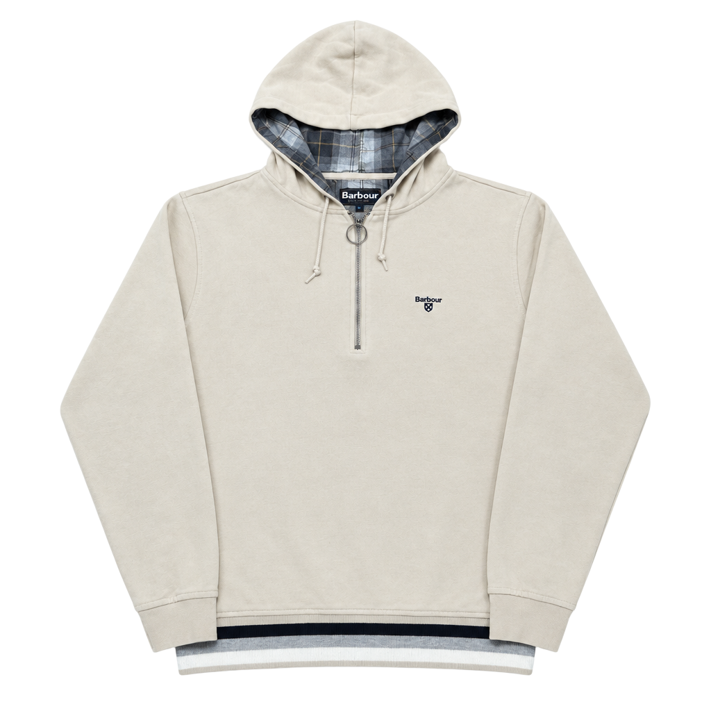 Barbour Rosford Half Zip Hoodie Size L Beige Plaid Lined 1