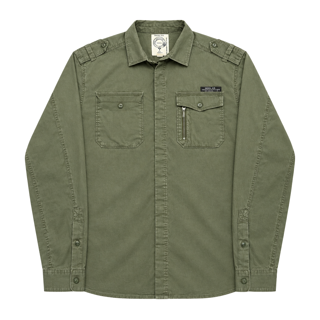 Diesel Utility Shirt XL Military Style Epaulet Cargo Pocket Long Sleeve 1