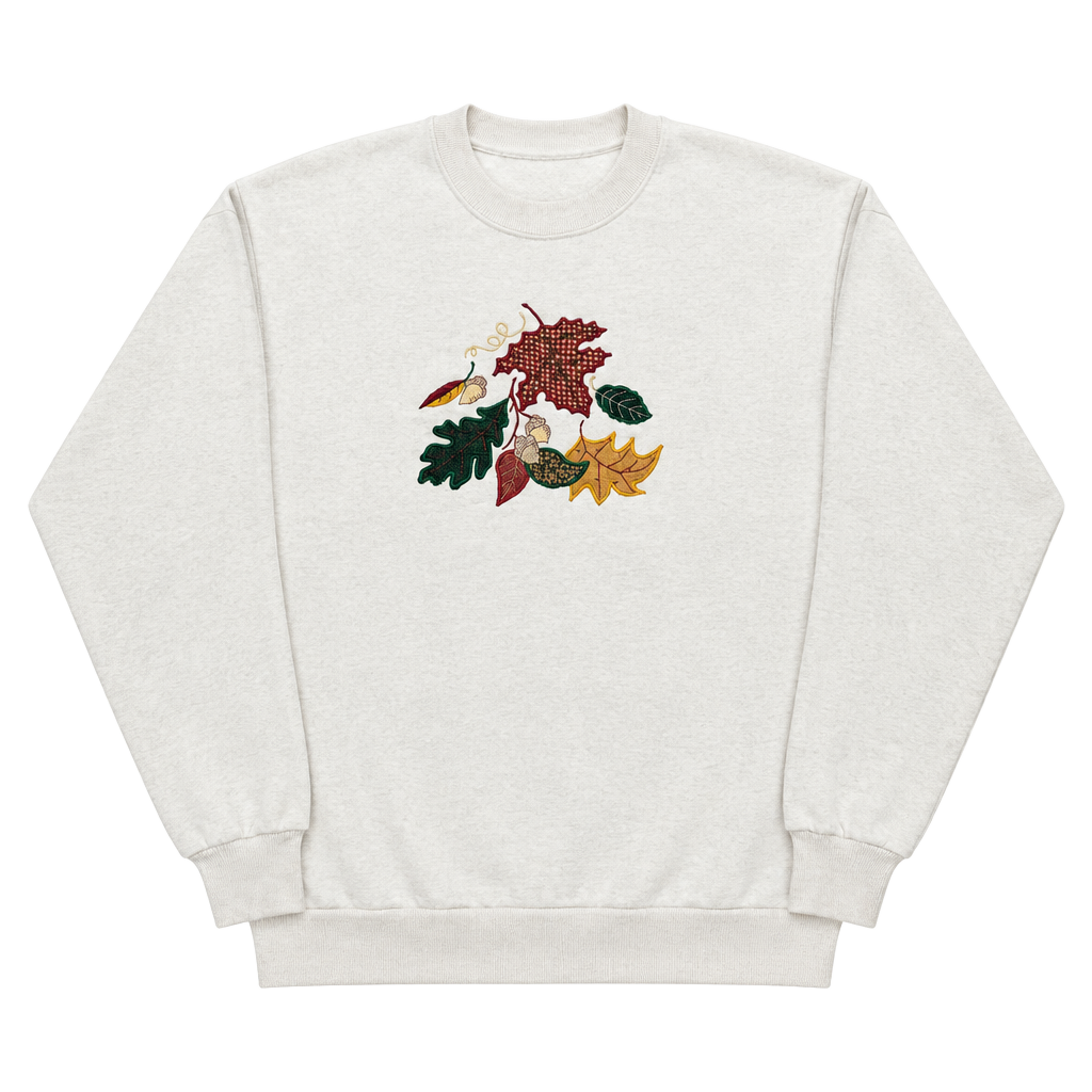 Vintage 90s Jerzees USA Embroidered Fall Leaves Acorns Crewneck Sweatshirt XL 1