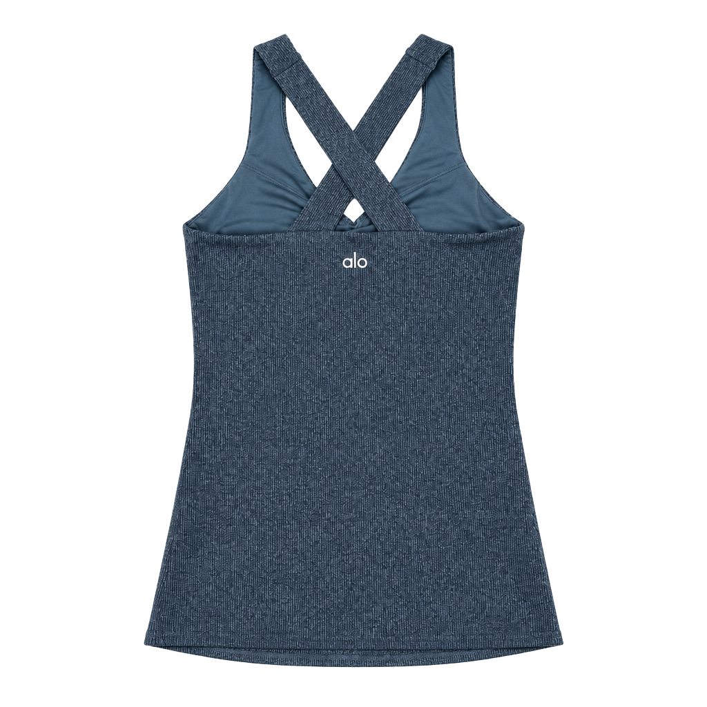 Alo Yoga Ribbed Halter Tank Top Small Cross Back Built In Bra Activewear 1