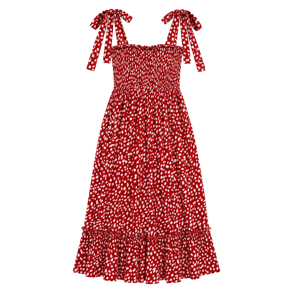 R.Vivimos Straps Cotton Irregular Polka Dot Ruffles Midi Dress Size M 1