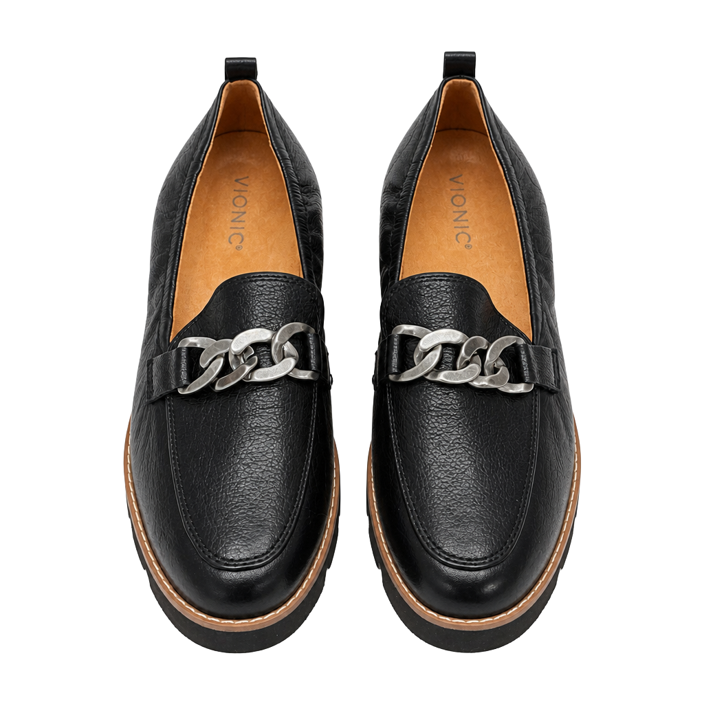 Vionic Cynthia Black Chain Loafer Shoes Size 8 Orthotic Support Lug Sole 1