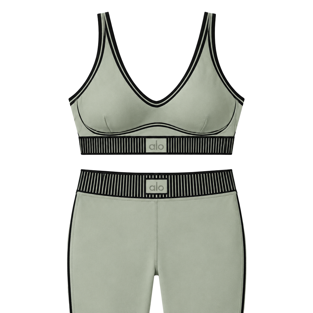 ALO Yoga Olive Green Sports Bra with Black Trim 1