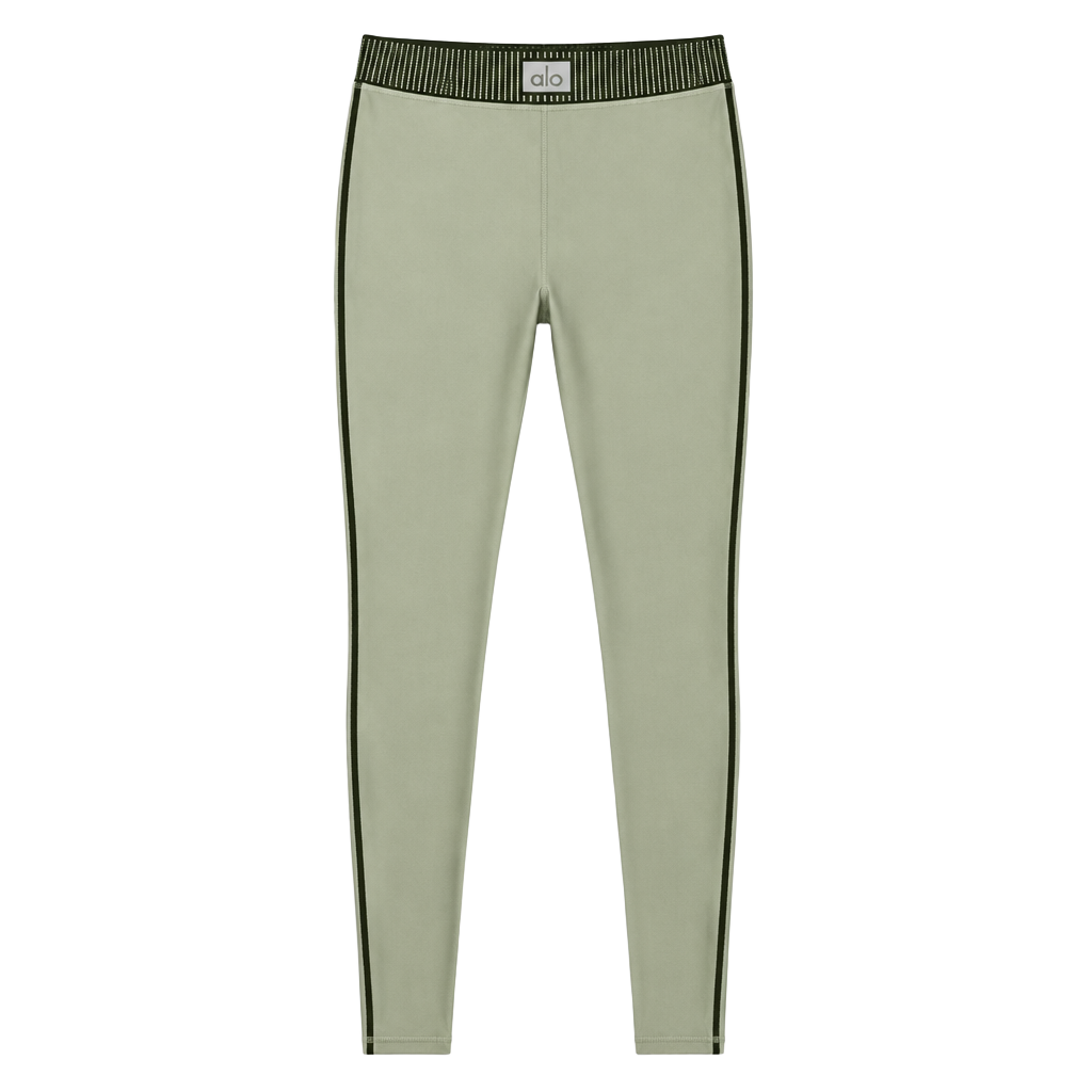 ALO Yoga Olive Green High-Waist Leggings with Black Trim 1
