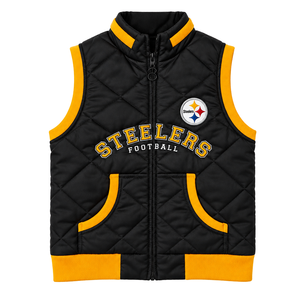 π€π Vintage Pittsburgh Steelers Puffer Vest π Black Gold Quilted size L 1