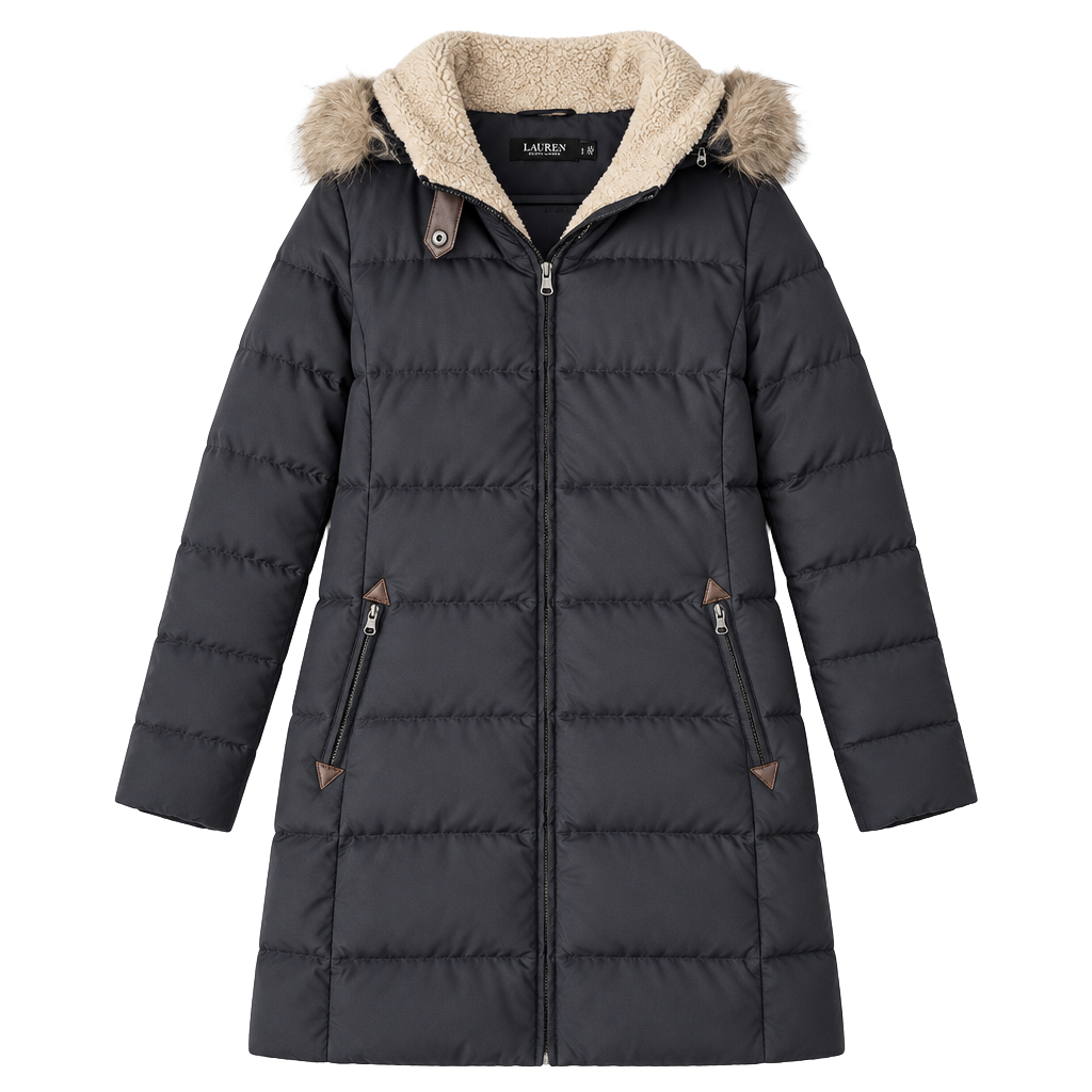 Lauren Ralph Lauren Women’s Black Puffer Jacket Sherpa Fur Hood Y2K size L 1