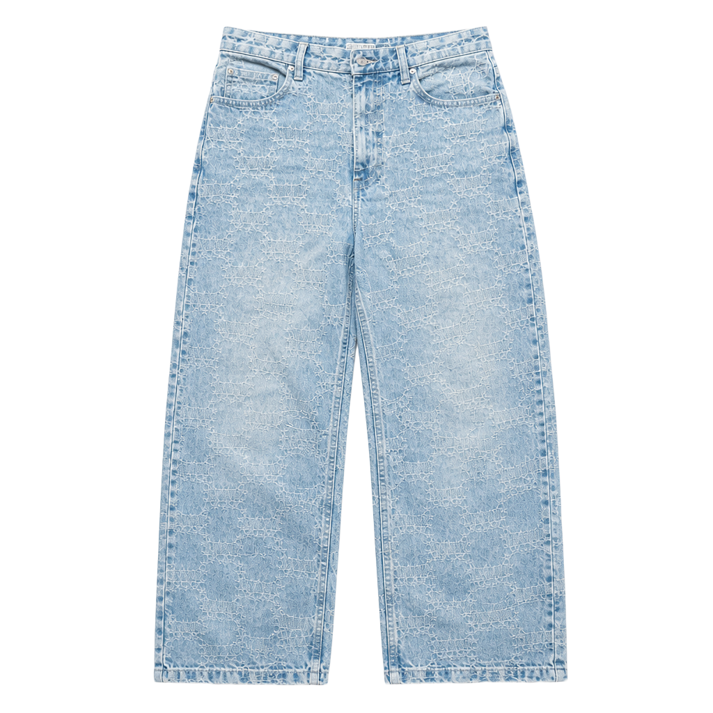 Bershka Baggy Jeans Size 36 Light Wash Distressed Laser Cut 1