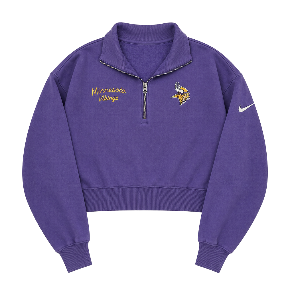 Nike Minnesota Vikings Phoenix Women's Oversized Cropped 1/4-Zip Crew Sweatshirt 1