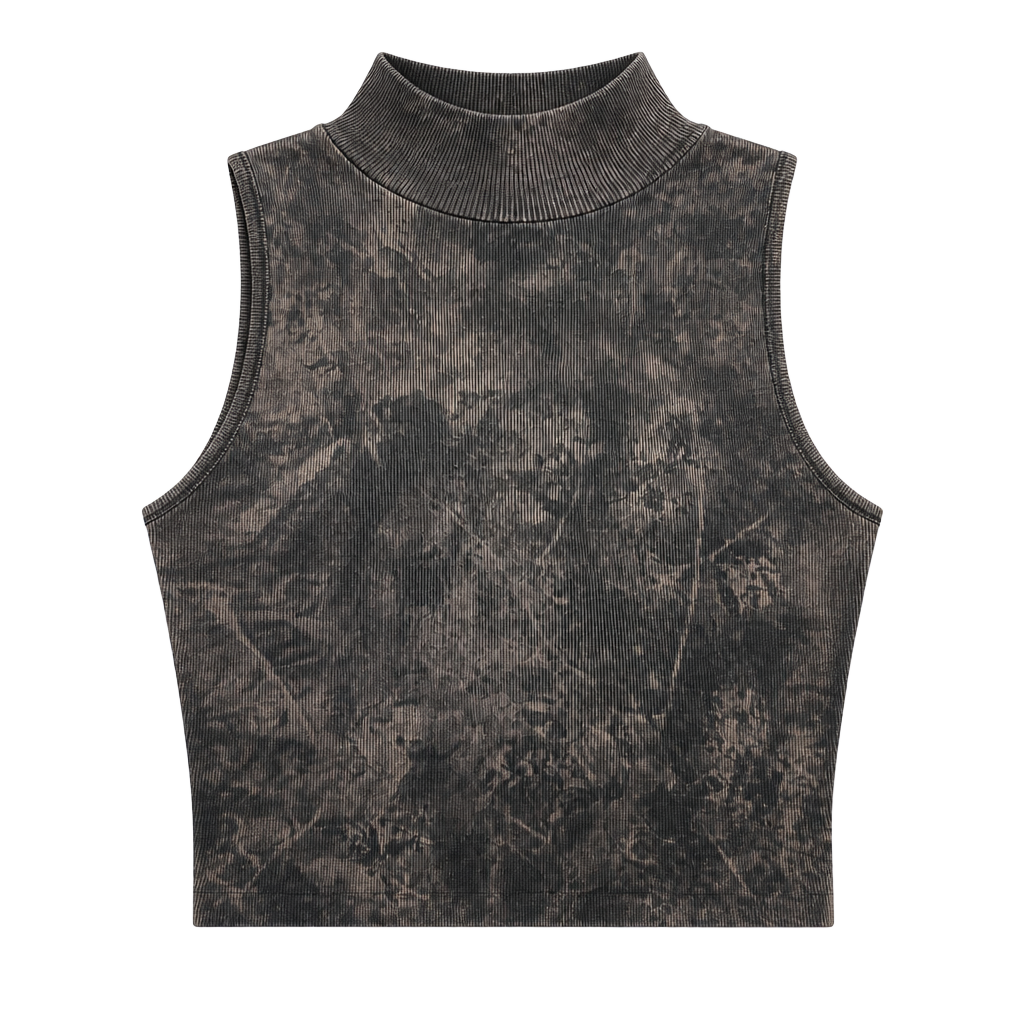 ZARA Mineral Wash Grey Ribbed High Neck Crop Tank Top 1