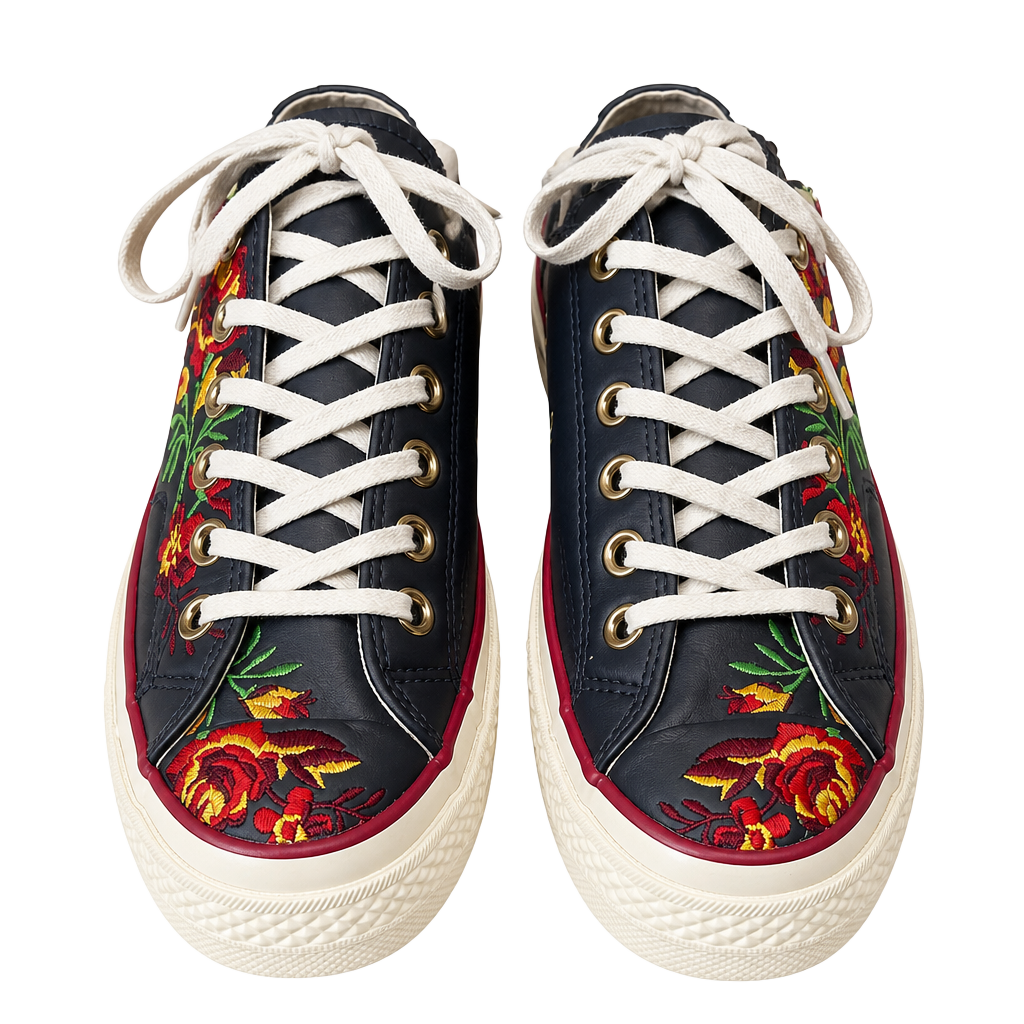 Converse Chuck 70 Low Parkway Floral Embroidered Obsidian Leather Sneakers 1