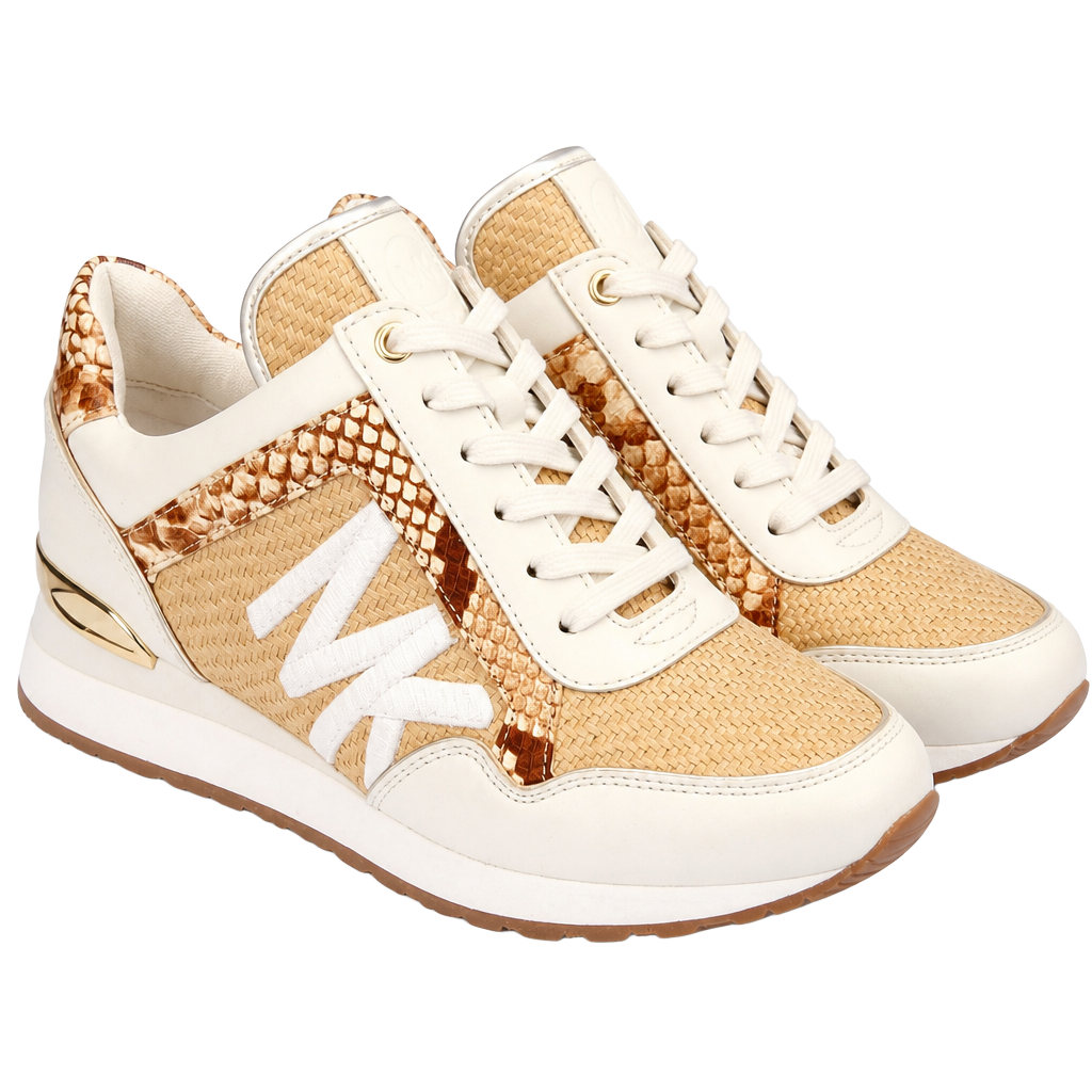 Michael Kors Maddy Trainer Rafia Natural/Optic White Snake Print Sneakers 1