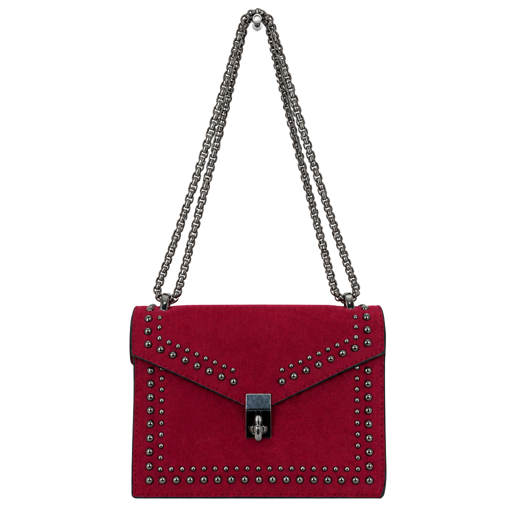 Studded Red Suede Chain Shoulder Bag 1