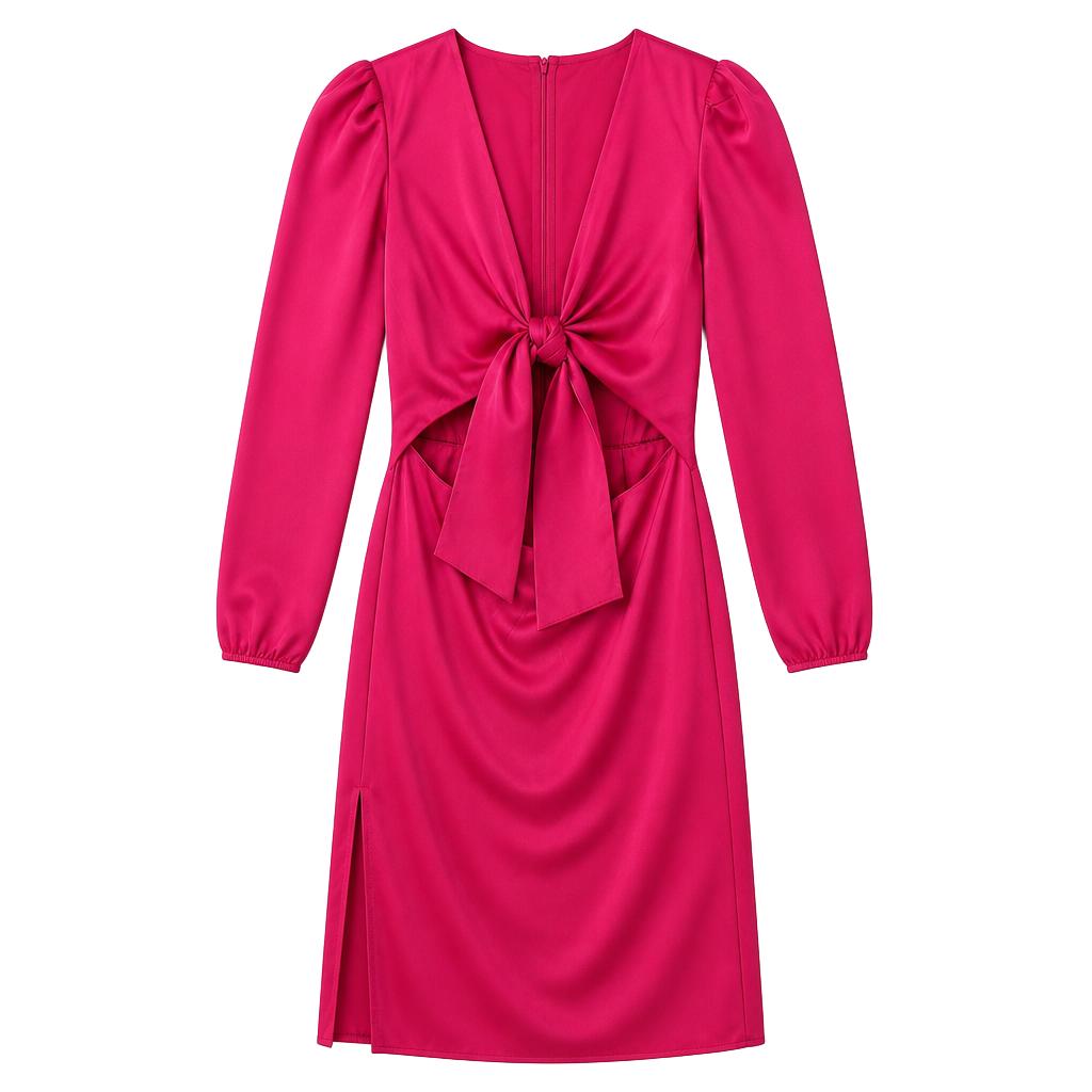 WAYF Poppy Cut-Out Tie Front Satin Midi Dress in Berry Pink 1