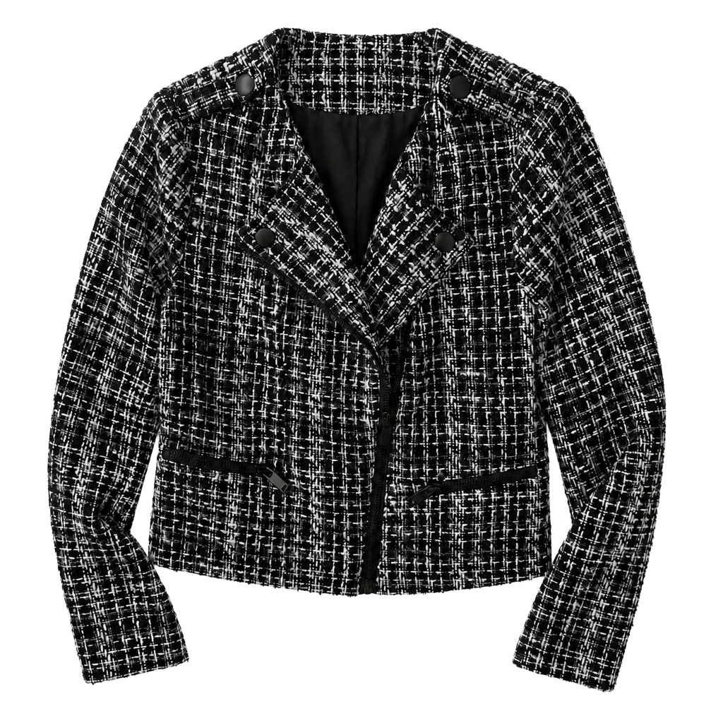 Simply Vera Vera Wang Black And White Tweed Cropped Moto Jacket Size S 1