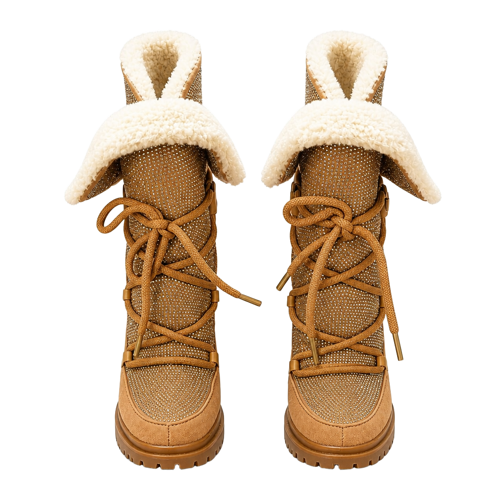Michael Kors Culver Embellished Sherpa Lace-Up Boots in Tan Gold 1