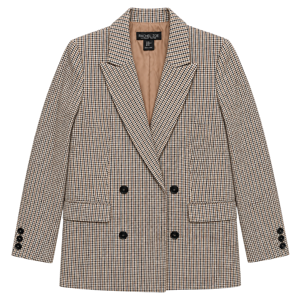 Rachel Zoe Los Angeles New York Double Breasted Plaid Blazer XS 1