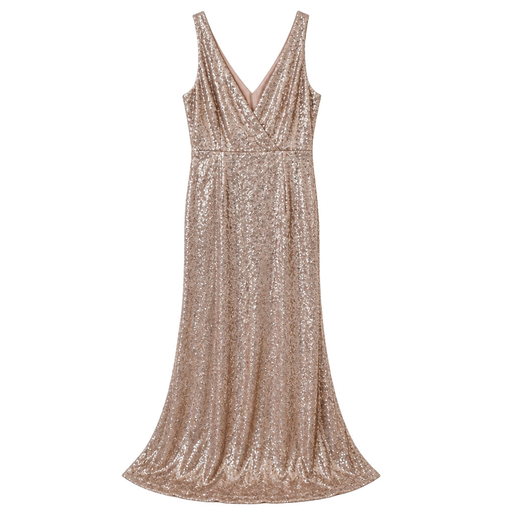 Lulus Gold Sequin V-Neck Maxi Formal Evening Dress Size Medium 1