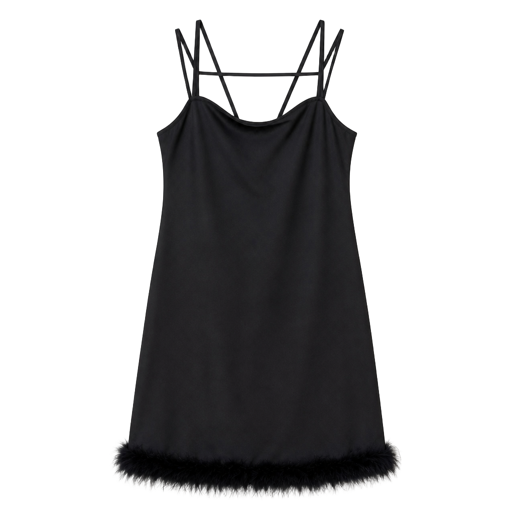 Express Black Feather Trim Cowl Neck Slip Dress Size M 1