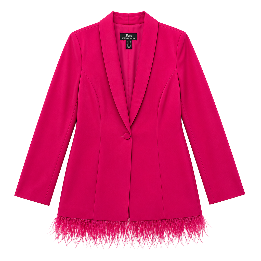 Aidan by Adrianna Papell Hot Pink Feather-Trim Tuxedo Mini Dress Blazer 1
