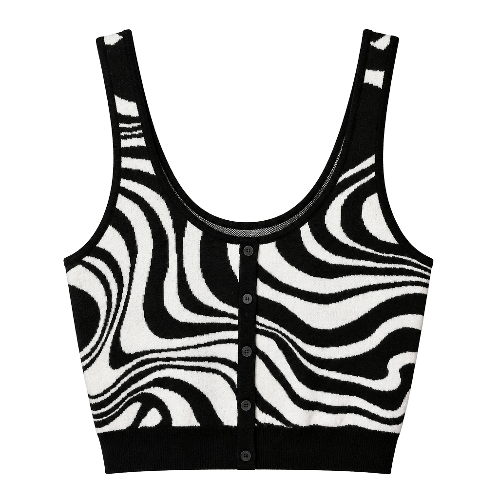 SO Goods For Life Black and White Zebra Print Button-Front Cropped Sweater Tank Top 1