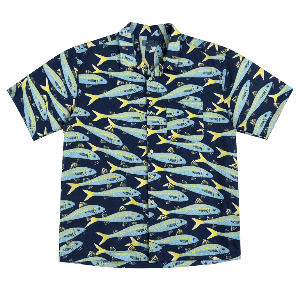 J.Crew Men's Fish Print Short Sleeve Cotton Button Down Shirt Size L 1
