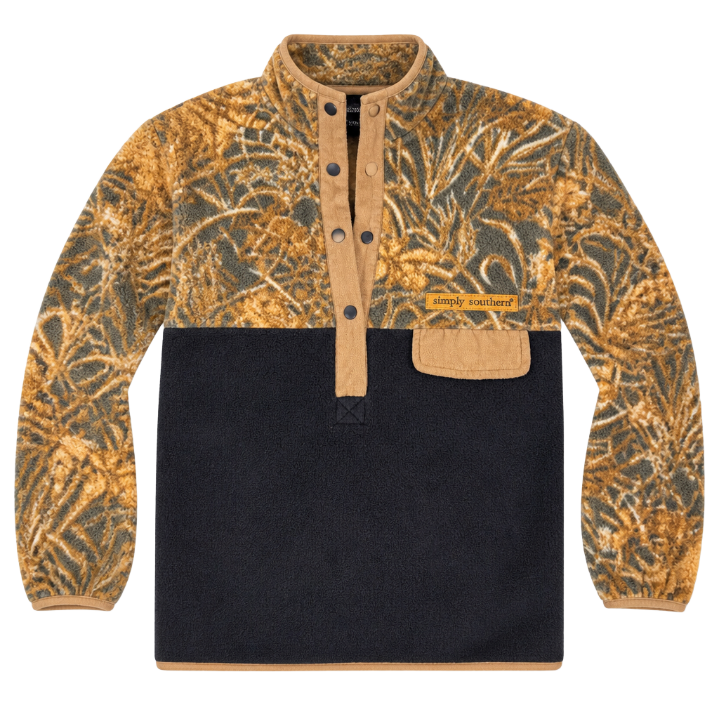 Simply Southern Camo and Black Fleece Snap Pullover Size L 1