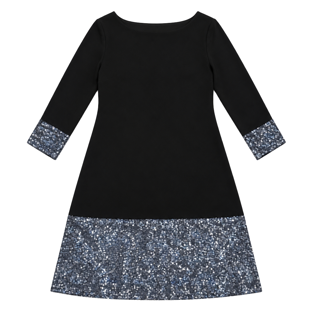 B. Darlin Dress Size 7.8 Black Silver Sequin Hem Cuffs Cocktail Party Dress 1