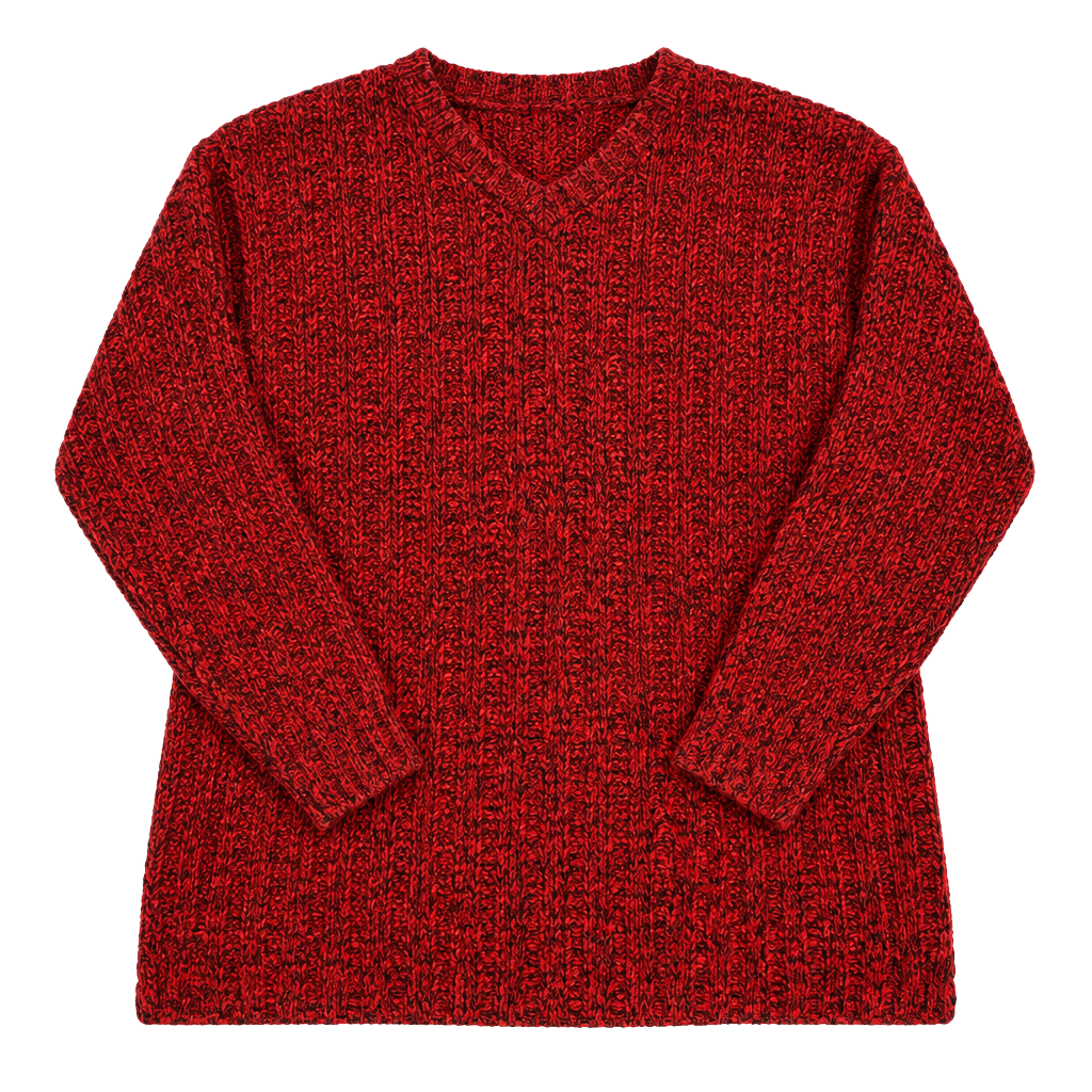 Bentley Chenille Vintage V-Neck Sweater Red Chunky Knit-M 1