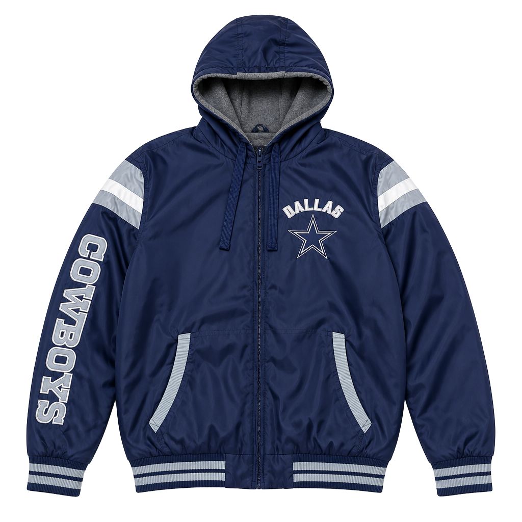 Dallas Cowboys NFL Jacket Size L reversible Hooded Full Zip football fan 1