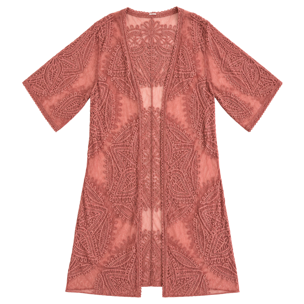 Rose Lace Tie Front Open Duster Kimono Cardigan Boho 0/S 1