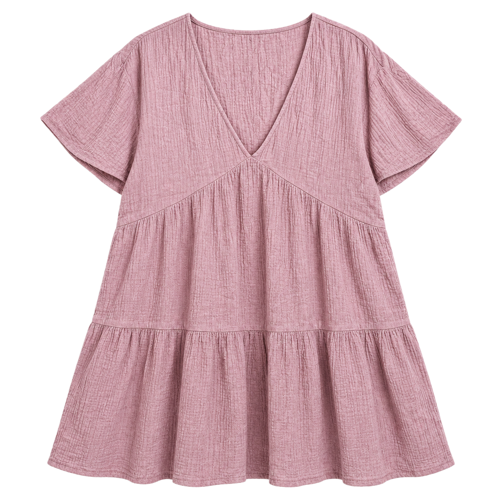 Madewell Lightspun Popover Tiered Mini Dress Size L Mauve Gauze Cotton coquette 1