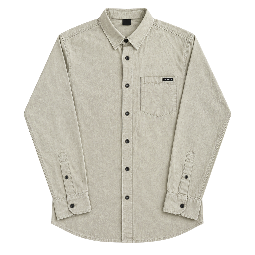 Oakley Long Sleeve Button Up Shirt Size L/G gray/beige Pocket Logo 1