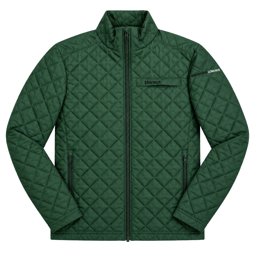 Marmot Quilted Jacket Size Large Green Primaloft Webcor Concrete Logo campcore 1