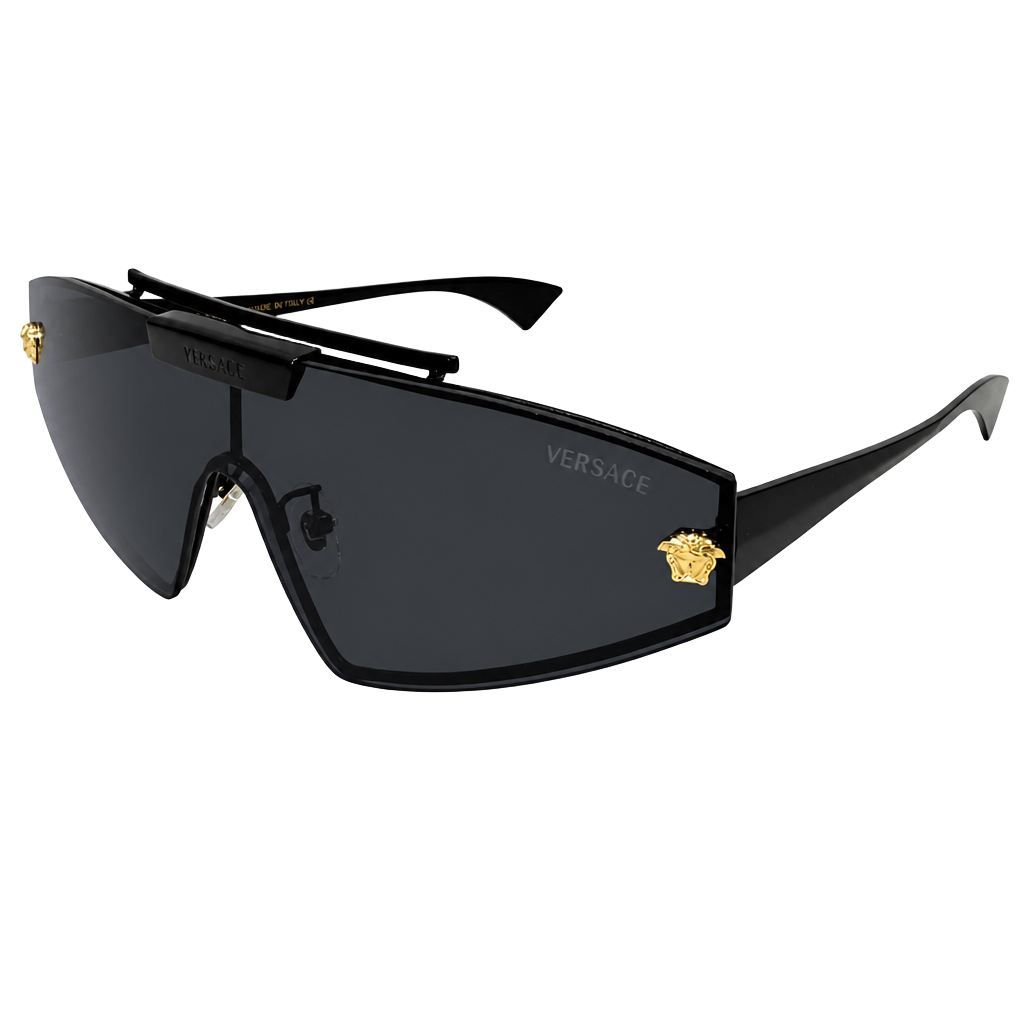 Luxury Shield Sunglasses ā Matte Black Visor, Gold Accent w/ Case 1
