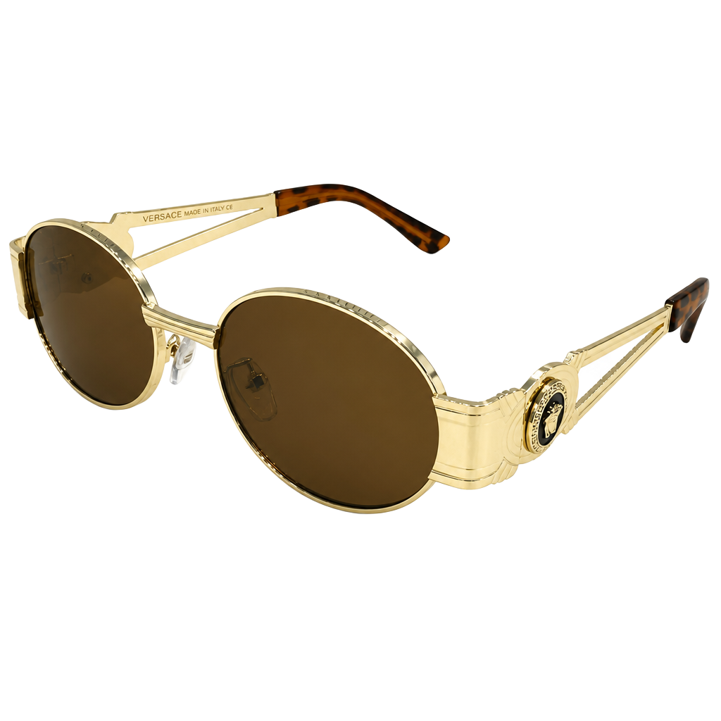 Luxury Oval Sunglasses ā Gold Frame, Brown Lenses, High-End Designer Look w/ Case 1