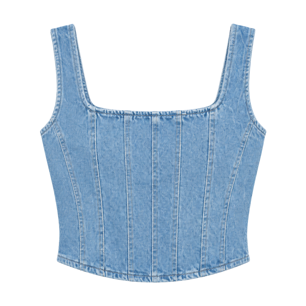 The Lay Wore Light Wash Denim Crop Top – Size X Small 1