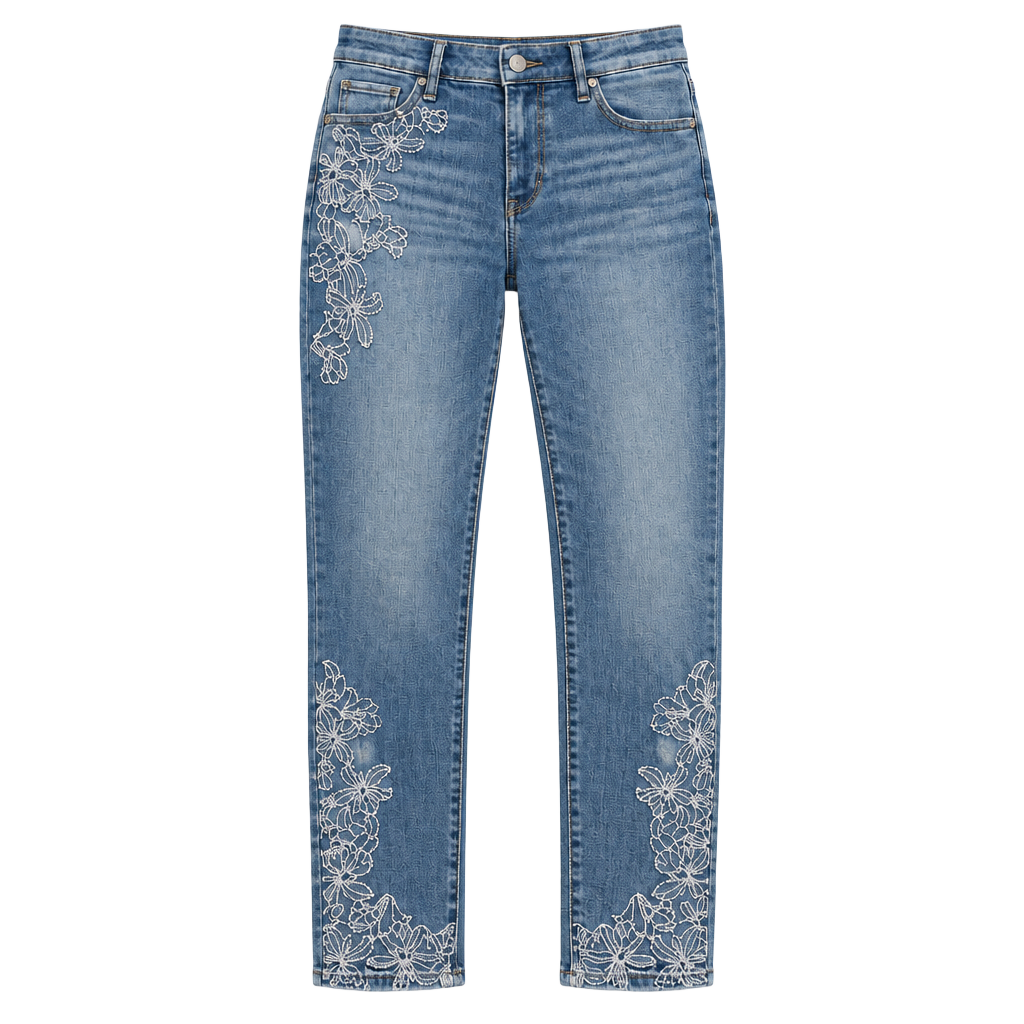 White House Black Market (WHBM) Mid-Rise Lace-Embroidered Crop Skinny Jeans 1