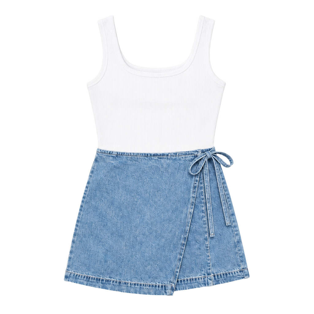 Brandy Melville Brandy Side Tie Jeans Skort Light Wash 1