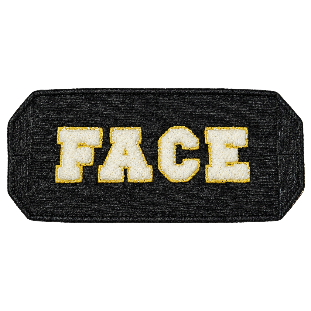 Face Corduroy Makeup Pouch Black Gold Letters 1