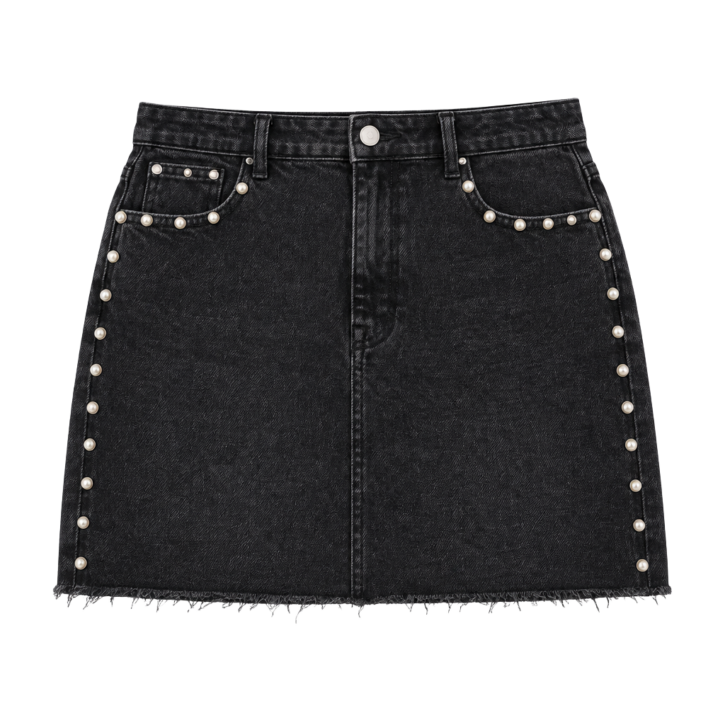 Kensie Jeans Black Studded High-Rise Denim Mini Skirt – Size 12/31 1