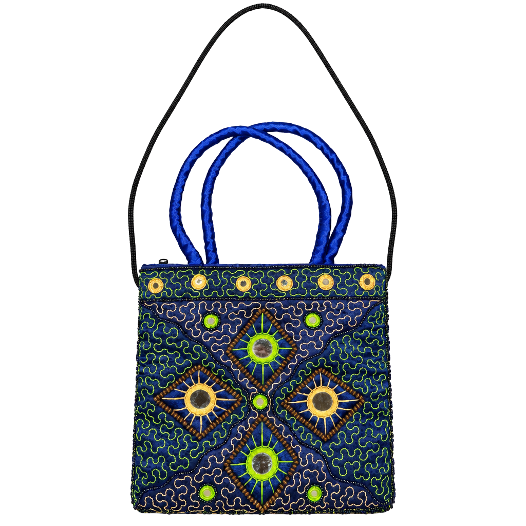 Artisan Blue Embroidered Beaded Mirror Evening Bag 1