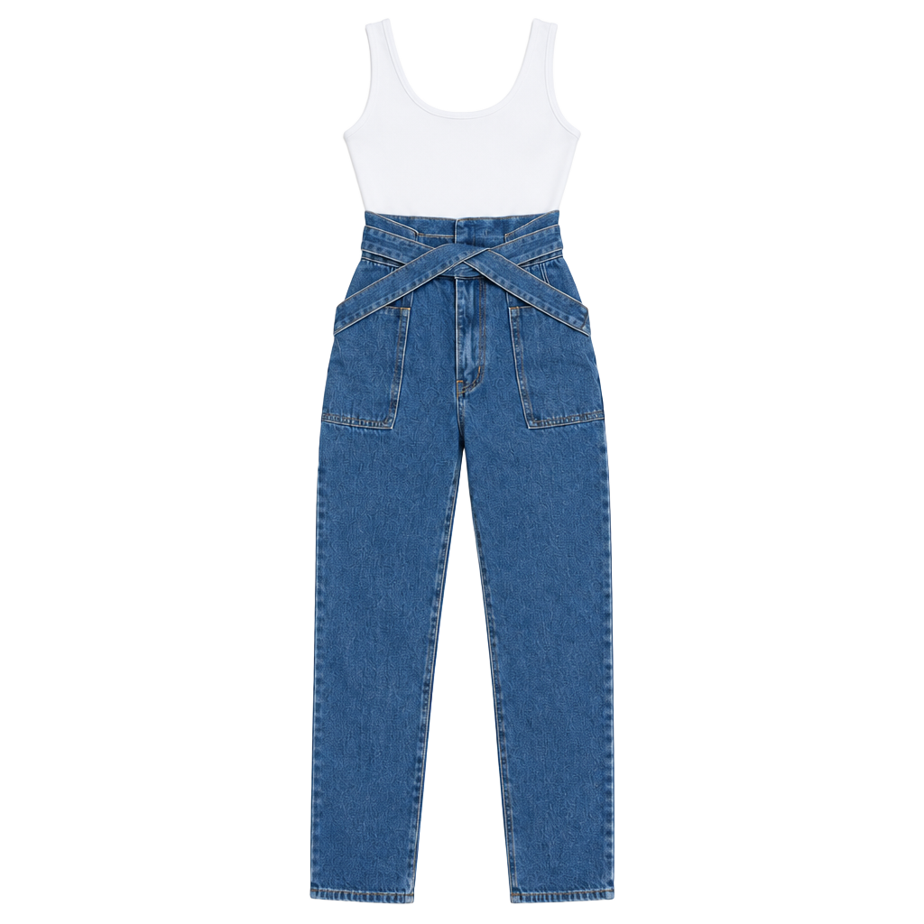 Shein High Waist Belted Jeans Blue Denim 1