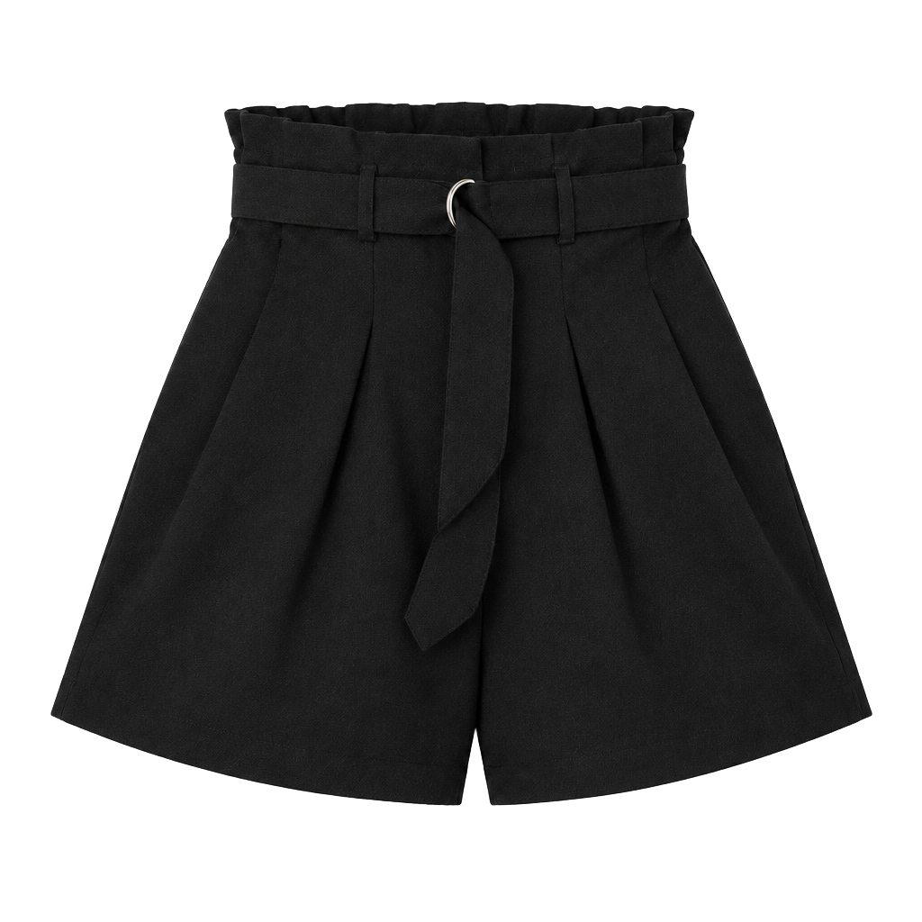 Black High Waist Paperbag Shorts 1