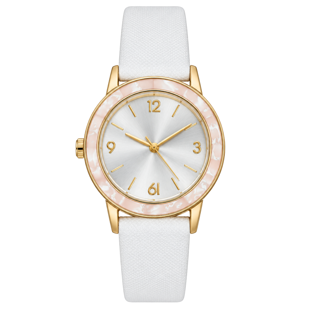 FMD Analog Wrist Watch White Leather Strap 1