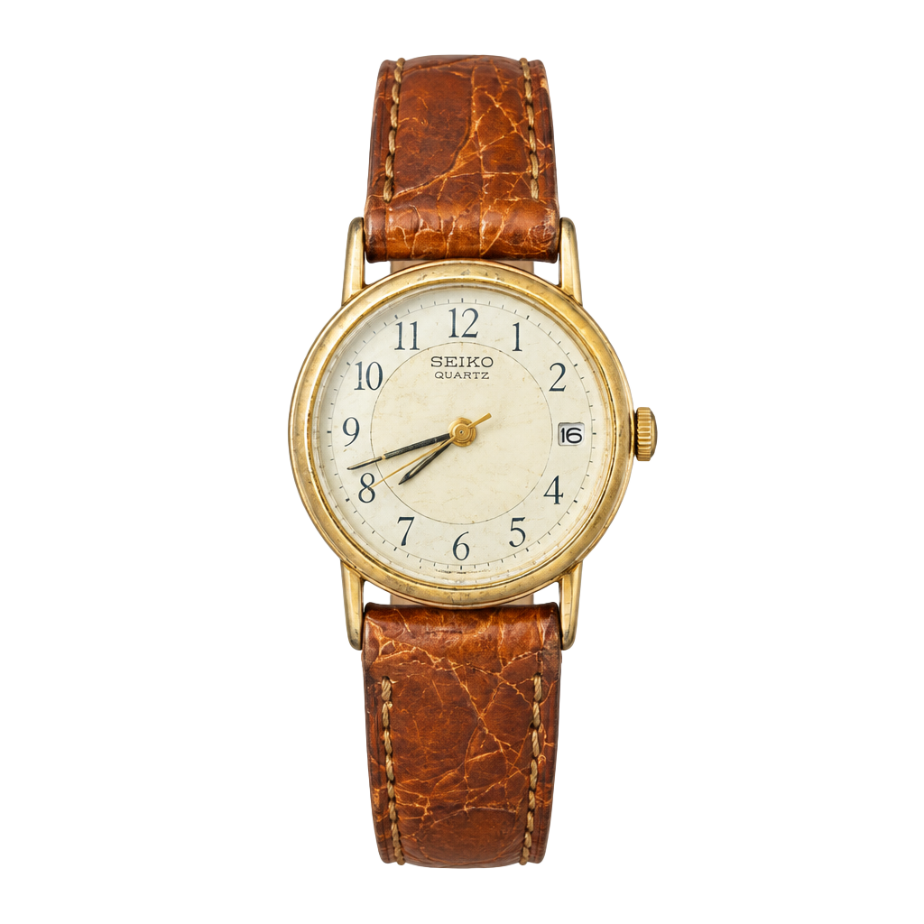 Vintage Seiko 3E22-0069 Women’s Gold Tone Quartz Date Watch Cream Dial 1