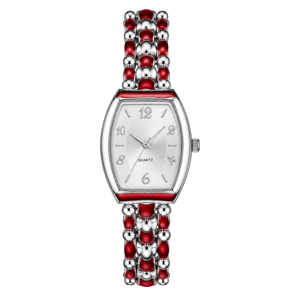 Silver Tone Quartz Watch Beaded Link Strap 1