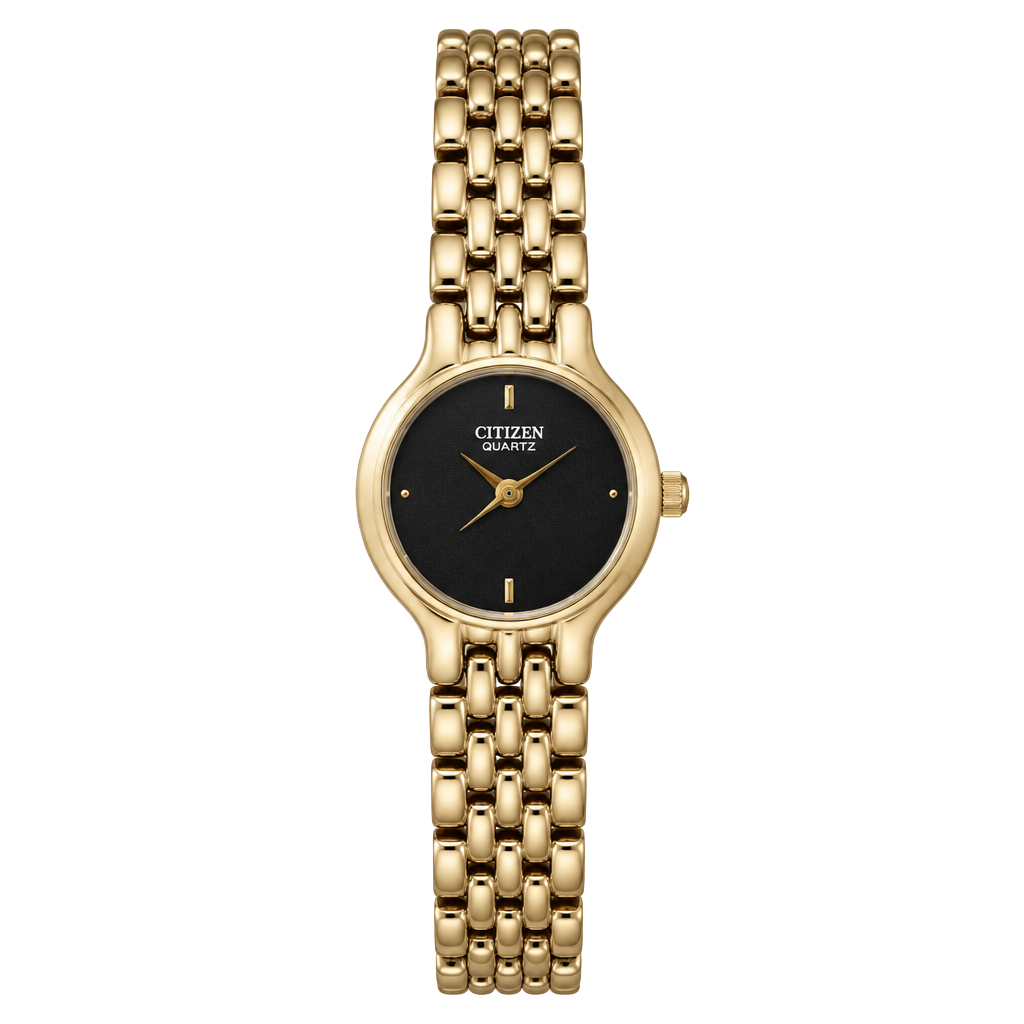 Vintage Citizen 1020-S15544 Gold Tone Black Dial Quartz Watch 1