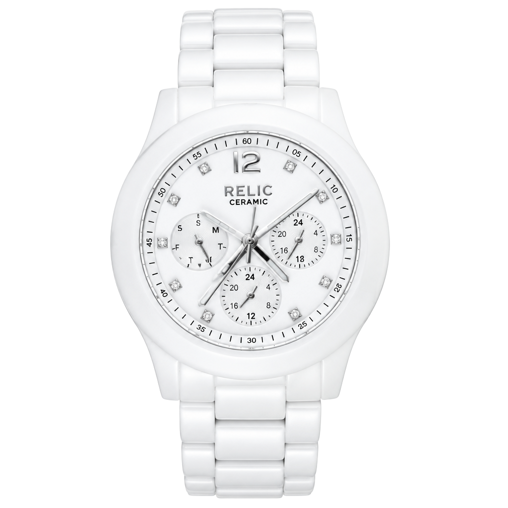 Relic ZR15623 White Ceramic Chronograph Watch 1