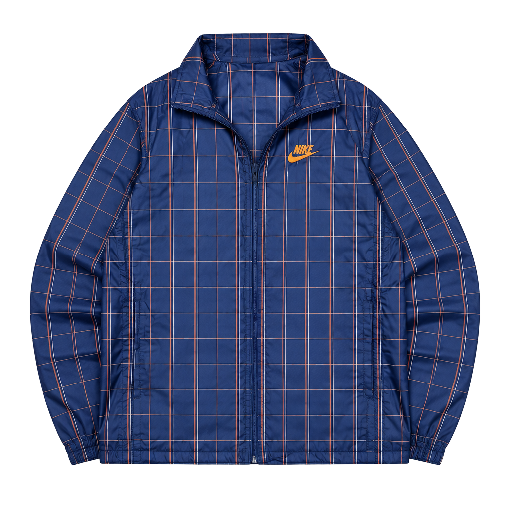 Nike Windbreaker Jacket M Blue Orange Plaid Checkered Full Zip 1