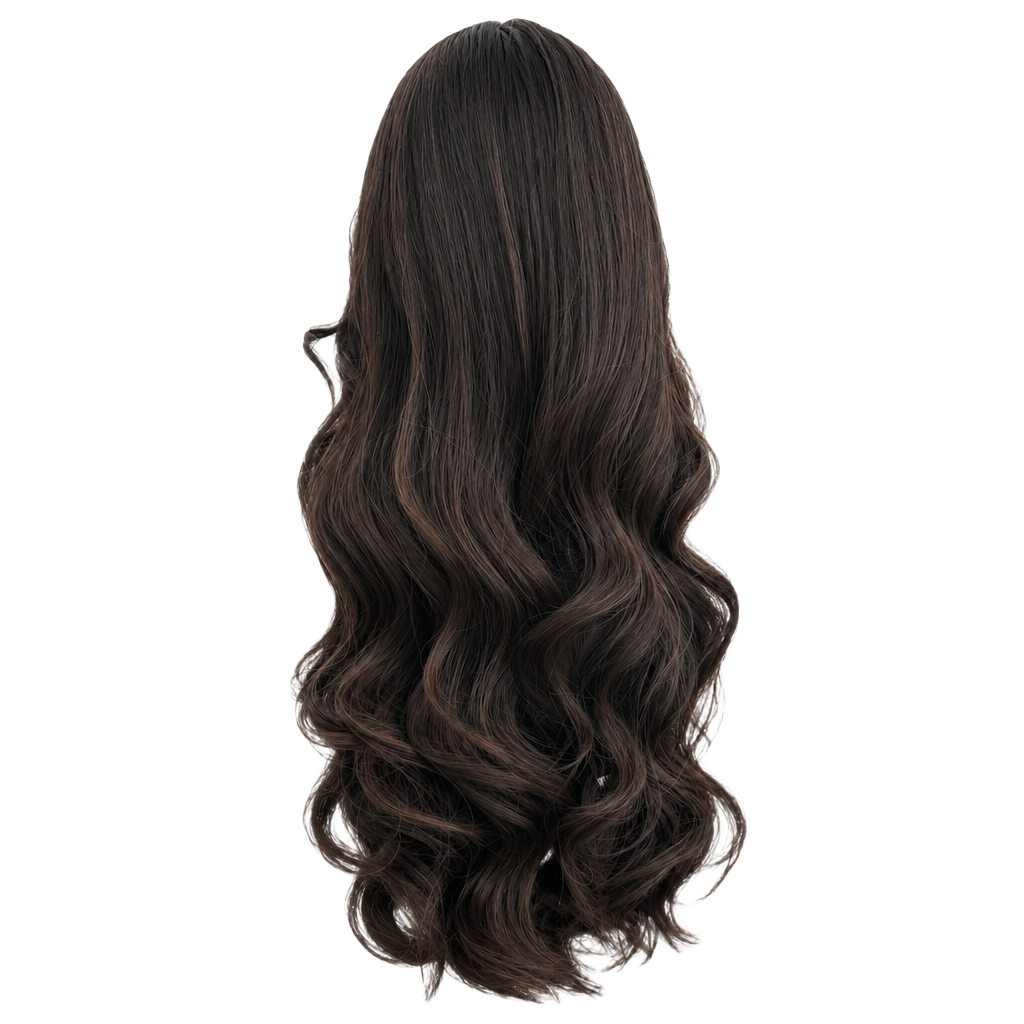 Human Hair Lace Front Wig Dark Brown Highlighted Wavy 1